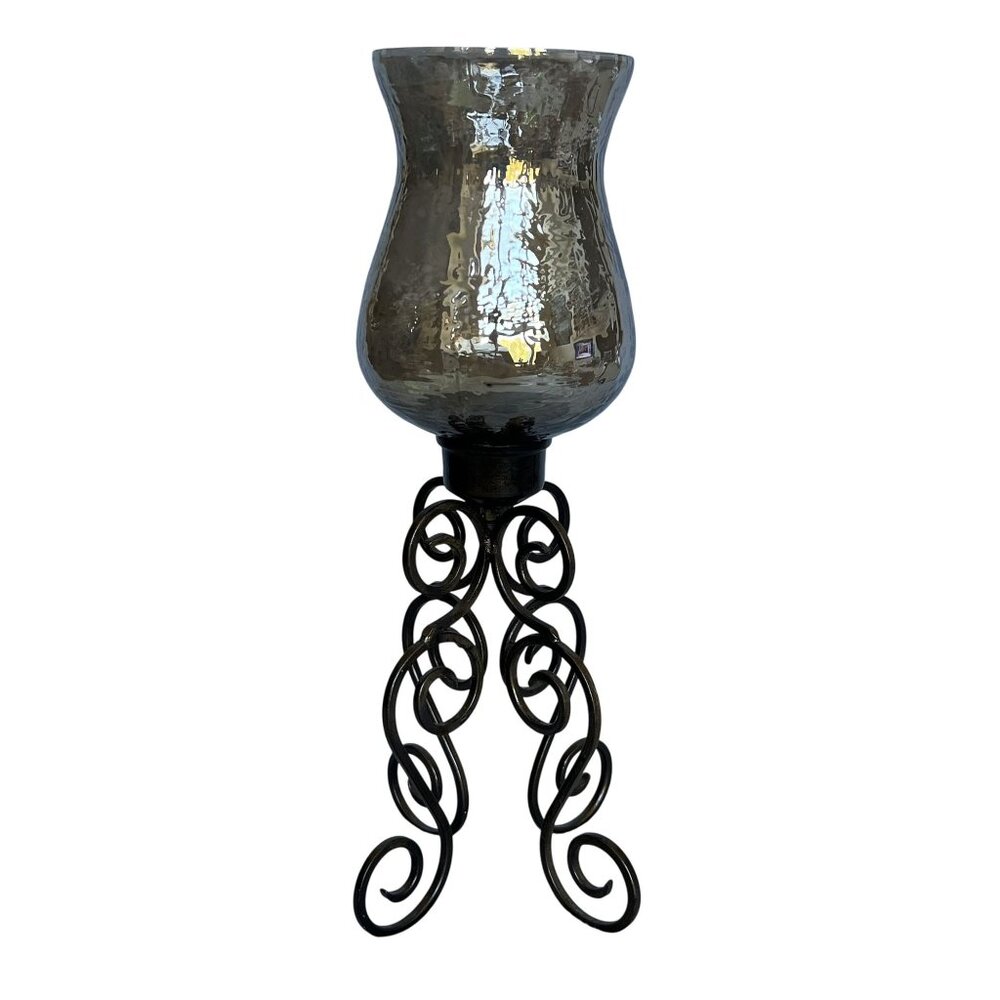 Home Essentials & Beyond 16" Wrought Iron Mercury Glass Hurricane Candle Holder